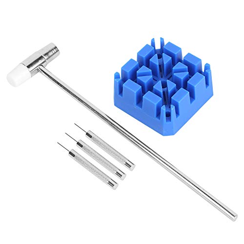 Garosa 6Pcs Watch Band Strap Link Pin Remover Adjust Repair Tool Kit Watch Link Remover Band Adjustment for Watch Strap Adjustment Watch Repair with Hammer Blue Base Punching Pins