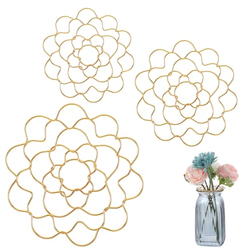 Classicseali 3pcs Flower Grid,4/5/6 in Floral Grid for Vase Bendable,Symmetrical Design,Smooth Lines Metal Wire Stem Holders for Flowers for Vasee Stems Bouquet Plant Fixation, Gold