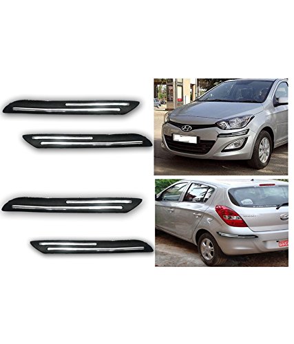 Image of Rubber with Chrome Car Bumper Protector Guard Molding - Hyundai I10 Type-1