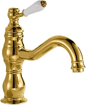 Retro Brass Vessel Faucet Hot and Cold Splash Proof Bathroom Vanity Vessel Faucet Low Cut, Gold