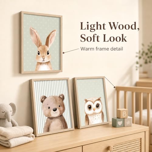 Solid Wood Frame Woodland Animal Nursery wall art Jungle Animals Painting Picture Wall Decor Fox Bear Deer Forest Animal Poster Printing art work for Playroom Baby Room Home Deco Wrapped Canvas by Generic - Used condition - Image 7