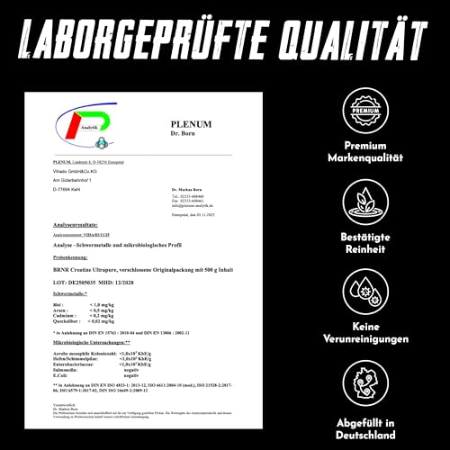 BRNR Creatin Monohydrat Pulver, ultrapures Powder, geprüft und rein, Kreatin Monohydrat, 500g 5
