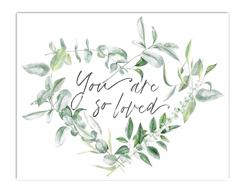 Image of “You are So Loved” Botanical Watercolor Wall Art 14x11 UNFRAMED Print | Green Eucalyptus Art Print | Positive, Inspirational Farmhouse Decor