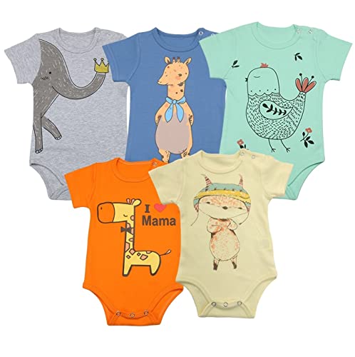 Unisex Baby Bodysuits | Baby Short Sleeve Bodysuits Onesies Bodysuit Short-Sleeve Bodysuits %100 Organic Cotton 5-Pack (9-12 Months)
