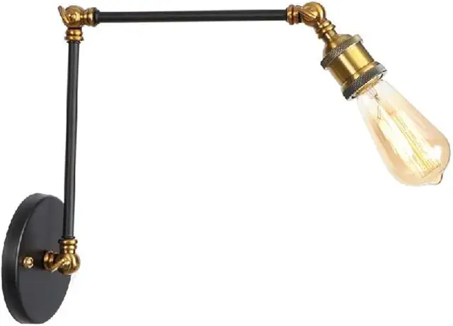 Wall Lamp: Industrial Retro Swing Arm Light for Bedroom, Hallway - Black+Gold