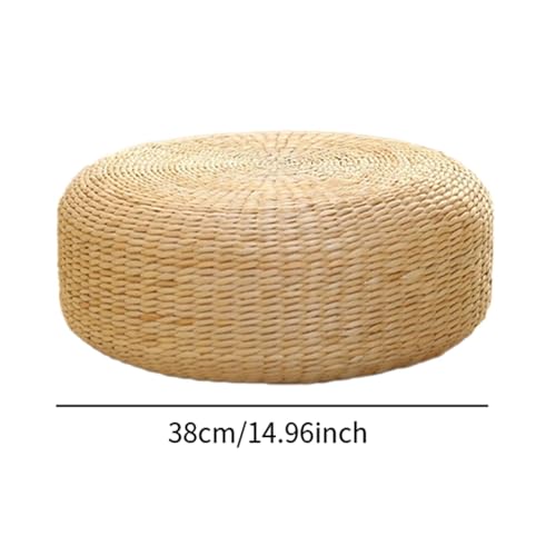 LOVIVER Rattan-Bodenkissen, Japanischer Stil, Tatami-Sitzkissen Rund, Handgewebtes Futon-Sitzkissen, Yogakissen, Heimdekoration für Schlafzimmer, Balkon, 38cm Durchmesser