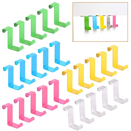 Rustark 25 Pcs Over The Door Hooks Kit Pink 5 Colors Metal Reversible Double Side Z Shaped Hanging Hooks for Kitchen Bathroom