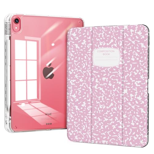 Piznernico Case for iPad 11th Generation A16 Chip (2025) iPad 10th Generation (2022) Case Protective Slim Clear Back Cover with Pencil Holder Trifold Sturdy Stand Pink Composition Book
