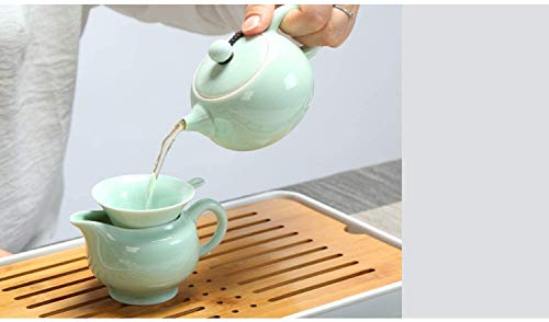 Hoobar Ceramic Kungfu Tea Set Travel Tea Set With Portable Teapot/Teacups/Tea Canister/Tea Tray And Travel Bag,Suitable For Travel/Home/Outdoor And Office (Peak Green) #TOP5