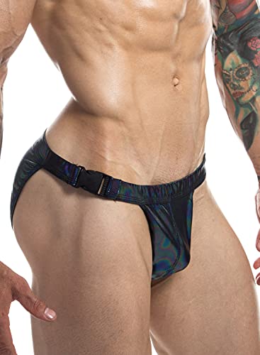 MIZOK Mens Sexy Swim Bikini Briefs Shiny Metallic Thong G-String Jockstrap Underwear with Hip Coverage4