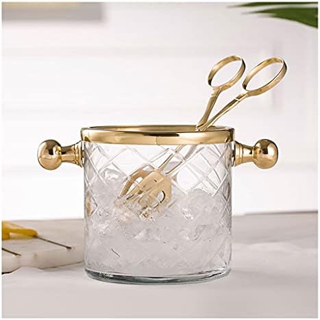 Ice Bucket for Home Bar Novelty Glass ice bucket with ice clip India imported handmade brass dining table Yanhui champagne red wine wine set Ice Bucket (Color : White)