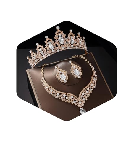 Kamirola Bridal Wedding Tiara Crown Jewelry Set for Women/Brides/Bridesmaids Crystal Jewelry Set for Wedding Prom Party Bridal Crystal Necklace Earrings Bracelet Set(TR60) (Gold) by Kamirola - Used condition - US$21.17