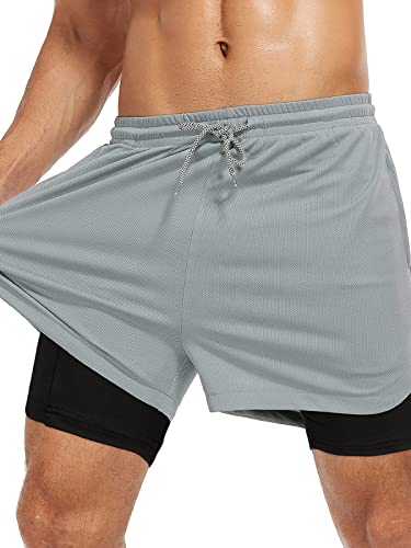 Century Star Mens Running Shorts Athletic Workout Quick Dry Compression Short For Men With Pockets Training Sport Gym Shorts Grey X-Large #TOP3