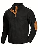 Landtown Mens Sweater Corduroy Sweatshirts Casual Henley Shirts Long Sleeve Polo Shirts Lapel Collar, Black-XL