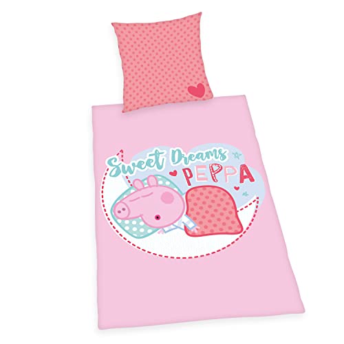Herding Peppa Pig Bettw&auml;sche-Set, Kopfkissenbezug 80 x 80 cm, Bettbezug 135 x 200 cm, Mit Knopfleiste, 100% Baumwolle/Linon