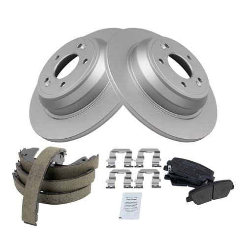 Image of TRQ Rear Brake Pad and Rotor Set Semi Metallic G Coated Rotors Parking Shoe Compatible with 2009 Hyundai Genesis