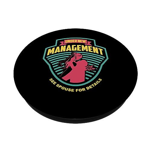 Under New Management Wedding Couple Married Mrs Mr Stag Do PopSockets Swappable PopGrip, Black - Image 2