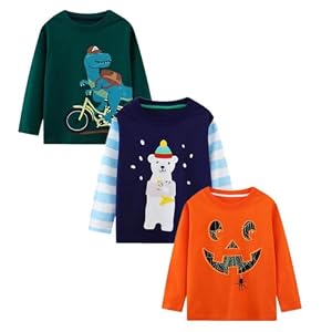 Boys Long Sleeve T-Shirt Cotton Casual Winter Crewneck Basic Active Tops Tee Tunic Shirts 3 Packs Sets