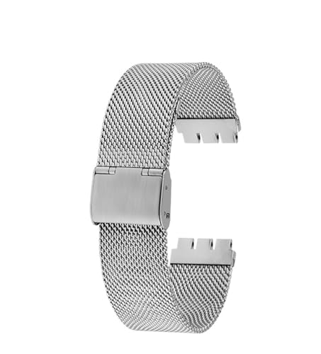 AJASMKLX Fit For Milan Correa de reloj de metal Fit for SWATCH YCS YAS YGS IRONY Correa de reloj de acero inoxidable 17 mm 19 mm 20 mm Hombres Mujeres Pulsera transpirable(Silver,19mm)