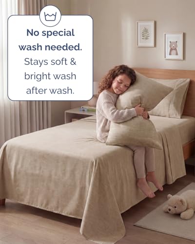 Image of Twin 4 Piece Bed Sheet Set - Breathable & Cooling Sheets - Heathered Beige