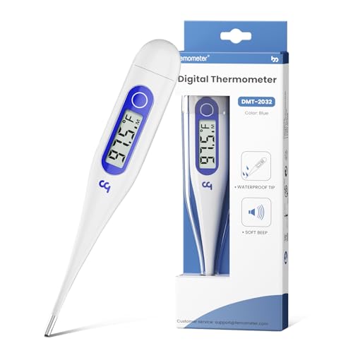 Femometer Thermometer for Adults and Kids, Digital Thermometer with Fever Alert, Memory Recall, C/F Switchable, for Oral, Rectal or Under Arm Use, Klein Blue