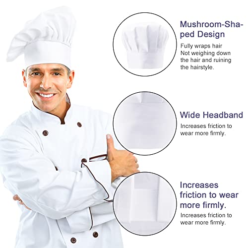 QINERSAW 2 Stück Weiß Kochmütze Erwachsene Unisex Kochmütze Verstellbar Kochhut Männer Damen Herren Kochhaube mit Gummiband Koch Kopfbedeckung Chef Hut Chef Hat Küchenmütze Café Restaurant Hotel