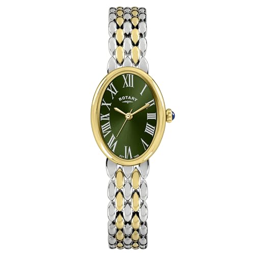 Rotary Ladies Heritage Astoria Green Satin Dial Silver & Gold Plated Stainless Steel Pebble Bracelet Watch