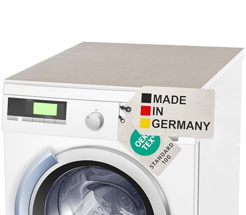 BAUHELD Waschmaschinen-Auflage 60x60 cm - Made in Germany - Rutschfeste Waschmaschinen-Abdeckung aus Polyester - Vinyl-Beschichtung - Gummi-Matte für Kühlschrank, Trockner, Wohnmobil - Beige