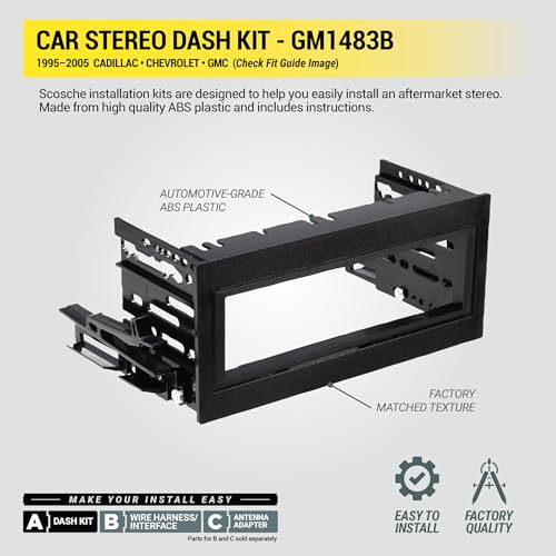 Scosche GM1483B Single DIN Dash Kit Compatible with Select 1995-05 Cadillac, Chevrolet and GMC Full Size Trucks - Car Stereo Radio Install Kit - Single DIN Radios Only - See Fit Guide in Images by Scosche - Image 4