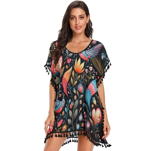 Repeating Pattern Condors Women's Beach Cover Up Chiffon Tassel Swimwear Swimsuit Coverups for Girl