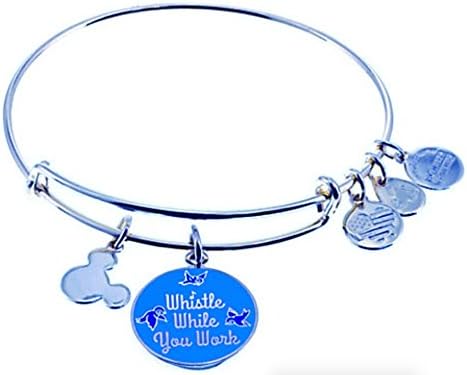 Disney Parks Alex and Ani Whistle While You Work Charm Bangle Bracelet (Silver finish)
