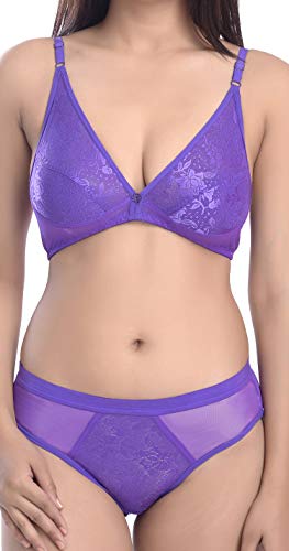 Image of Fashion Comfortz - Fashion Lingerie Set Cotton Bra Panties Set for Women|Bra Panty Set |Bra Panty Set for Women with Sexy|Undergarments|Lingerie Set for Women for Sexy Honeymoon| Purple