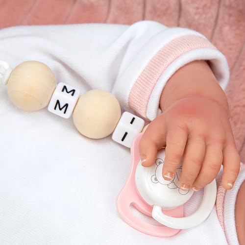 ARIAS - Reborn Lola Puppe, 40 cm, mit weißer Kleidung und rosa Mütze und Babywanne, Neugeborenes mit Vinylkörper, Windelzubehör, Schnuller und Schnuller, Spielzeug für Kinder ab 3 Jahren (ARI98110) – Bild 7