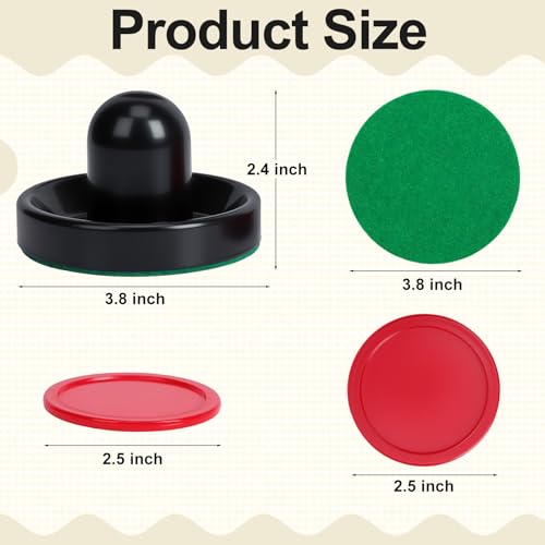 Image of Coopay Air Hockey Paddles and Pucks, Air Hockey Pushers with Nylon Storage Bag, Goal Handles Paddles Replacement Accessories for Game Tables(4 Pushers 96mm with Pads, 8 Pucks 64mm)
