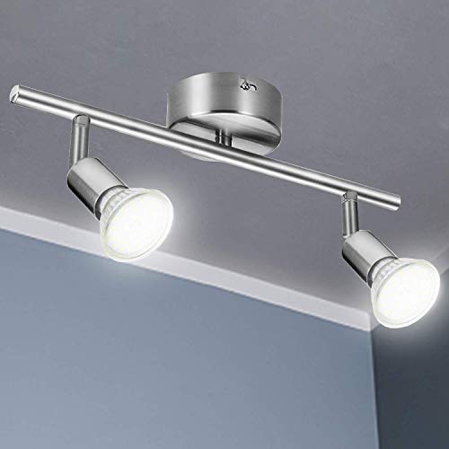 Kimjo Led-plafondlamp, draaibaar, 2 x 6 W lamp, GU10 plafondspots, 2 lampen, 4500 K neutraal wit, 550 lm, moderne matte nikkel, led-plafondlamp voor woonkamer, slaapkamer, keuken