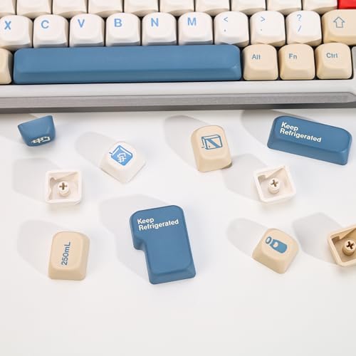 Image of KBDiy Soymilk KOA Profile Keycaps Set, 140 Keys Dye-Sublimation PBT Cute Custom Keycaps, Compatible with 60% 75% 100% Cherry Gateron MX Switches Mechanical Keyboards(ONLY KEYCAPS)