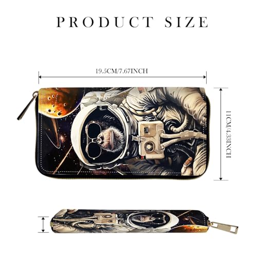 RFID-Blocking Zip Around Wallets for Women with Detachable Wrist Strap,Large Capacity Phone Holder with Card Organizer & Coin Pocket,Gorilla Astronaut2