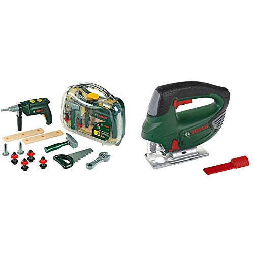Theo Klein Bosch Werkzeugkoffer, groß I 16-teiliges Werkzeug-Set I32 cm x 8 cm x 29 cm & Bosch Stichsäge I…