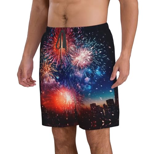Explosion Firework 3D Print Summer Beach Casual Shorts for Men,Perfect for Surfing,Running,and Everyday Wear2