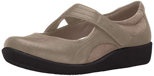 CLARKS Women's Sillian Bella Mary Jane Flat, sand synthetic nubuck, 9.5 W US