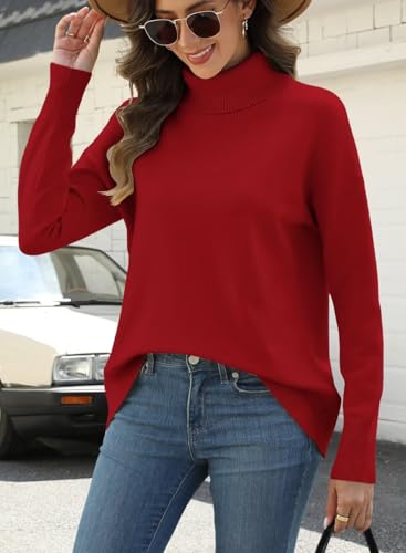 Image of ANFTFH Womens Turtleneck Sweater 2025 Ribbed Knit Top Pullover Sweaters