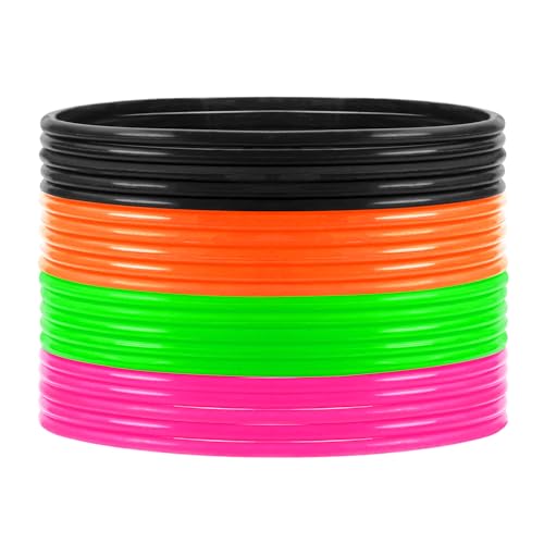 PENTA ANGEL Silicone Jelly Hair Tie Bracelet 20Pcs Retro Solid Neon 80s Style Costume Wrist Band Hair Elastics for Men Women Party Favors (Black Green Orange Rose Red)