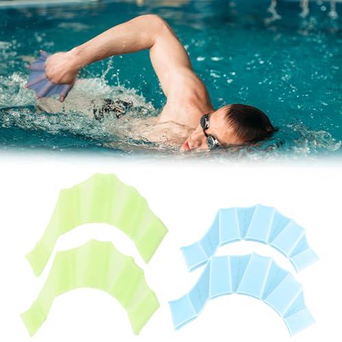 Hand Schwimmflossen,Schwimmhandschuhe,Schwimmhäute Für Die Finger,Weiches Silikonhandflossen,Wasserhandschuhe,Finger Schwimmhandschuhe,Für Schwimmen Und Tauchen Von Kindern,Blau+Grün,S,2 Paar