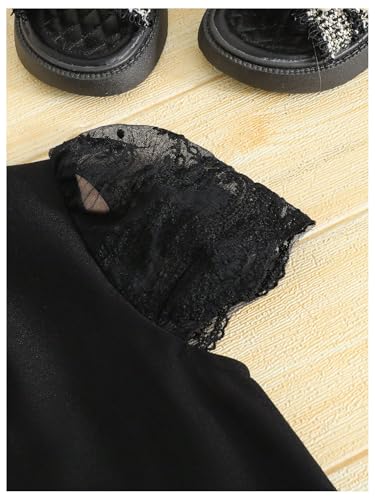 SweatyRocks Girl's Puff Short Sleeve Lace Blouse Mock Neck Pleated Cut Out Shirts4