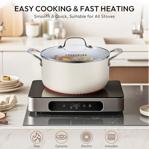 10-Piece Ceramic Nonstick Cookware Set - PFOA-Free Pots and Pans with Glass Lids, Healthy Cooking Easy Clean, Induction Compatible & Oven Safe, Includes Frying Pan, Saucepan, Stockpot - Cream White - Image 6