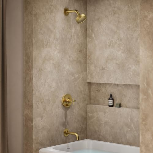 Conjunto KOHLER Purist Rite-Temp para baño y ducha con desviador pulsador y manija cruzada, sin cabezal de ducha miniatura 2