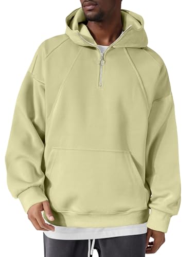 PLEPAN Quarter Zip Hoodies for Men Oversized Pullover Loose Fit Sweatshirt with Kangaroo Pocket