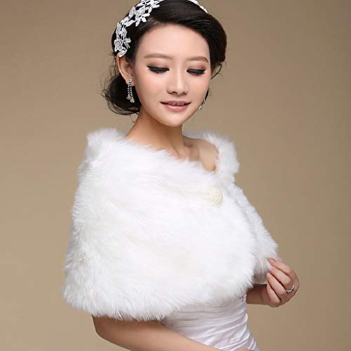 Womens White Faux Bridal Wrap Stole Shawl Cape Wedding Artificial Pearl3