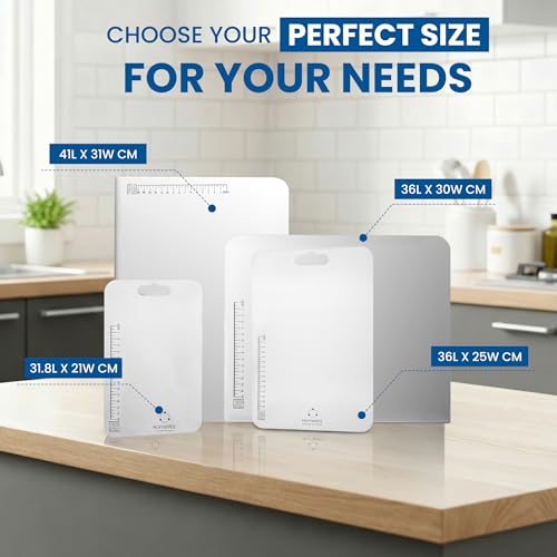 Image of HomeWiz Large Steel Chopping Board for Kitchen - 100% Stainless Steel Cutting Board | Heavy Duty Chopping Board | Non-Porous Hygienic Surface for Vegetables, Meat & Fish, Rust-Resistant | 41 x 31 cm