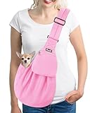 Lukovee Pet Sling, Hand Free Dog Sling Carrier Adjustable Padded Strap Tote Bag, Shoulder Bag with Safety Belt & Front Pocket for Small Dog Cat Puppy (Pink-WY,S)